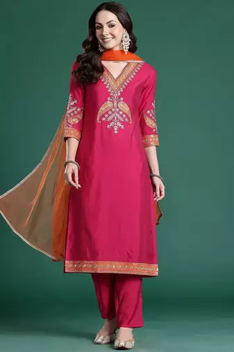 Ethnic Motifs Regular Kurta with Trousers & Dupatta