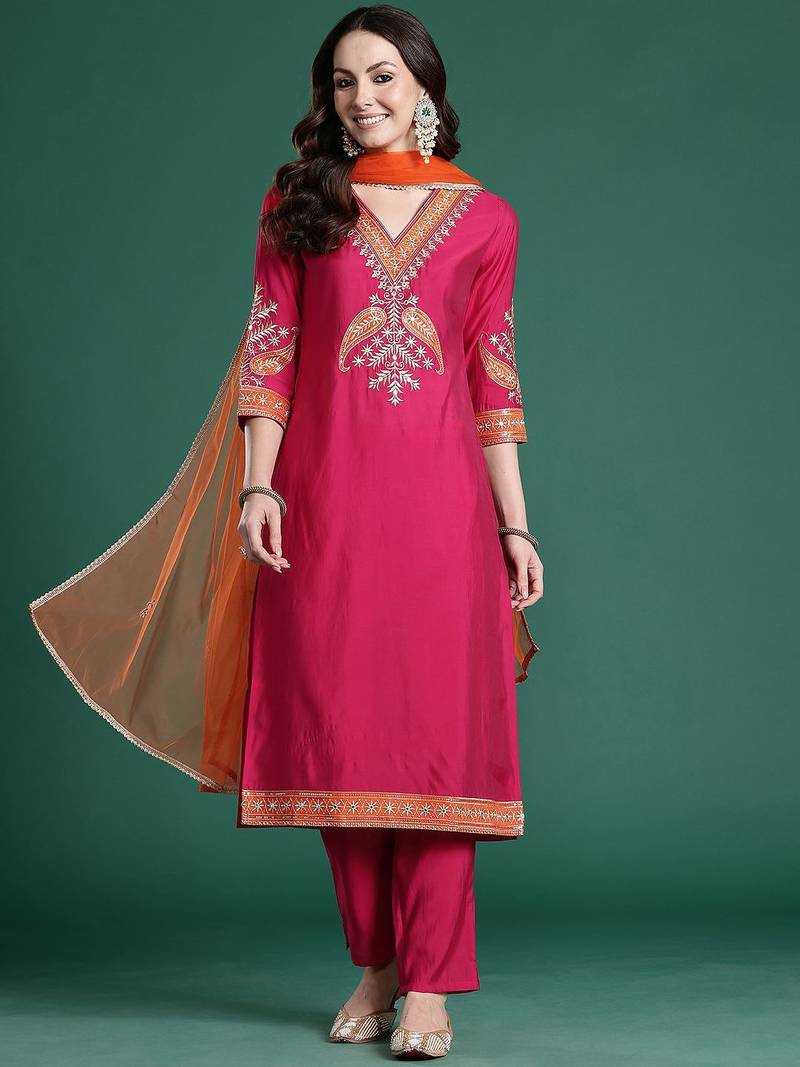 Ethnic Motifs Regular Kurta with Trousers & Dupatta