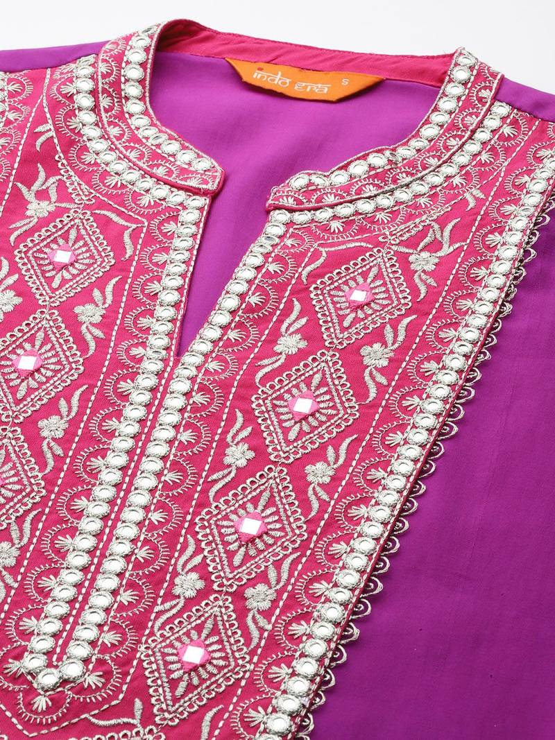 Women Ethnic Motifs Embroidered Pleated Mirror Work Kurta with Trousers