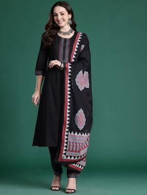Embroidered Regular Beads & Stones Pure Cotton Kurta with Trousers & With Dupatta 1