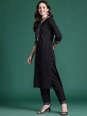 Embroidered Regular Beads & Stones Pure Cotton Kurta with Trousers & With Dupatta 5