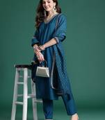 Embroidered Sequinned Kurta with Trousers & With Dupatta
