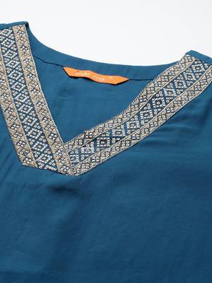 Embroidered Sequinned Kurta with Trousers & With Dupatta 2