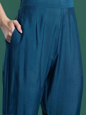 Embroidered Sequinned Kurta with Trousers & With Dupatta 3