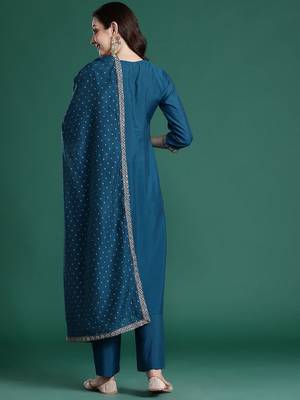 Embroidered Sequinned Kurta with Trousers & With Dupatta 6