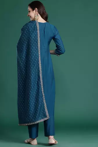 Embroidered Sequinned Kurta with Trousers & With Dupatta