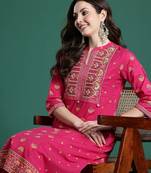 Ethnic Motifs Printed Panelled Thread Work Pure Cotton Kurta with Trousers