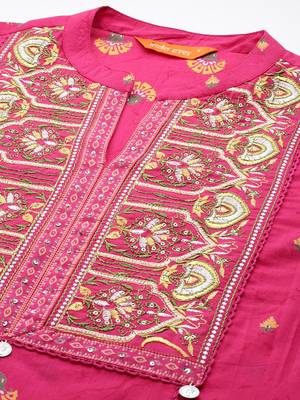 Ethnic Motifs Printed Panelled Thread Work Pure Cotton Kurta with Trousers 2