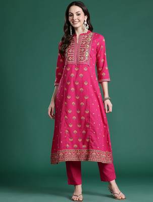 Ethnic Motifs Printed Panelled Thread Work Pure Cotton Kurta with Trousers 4