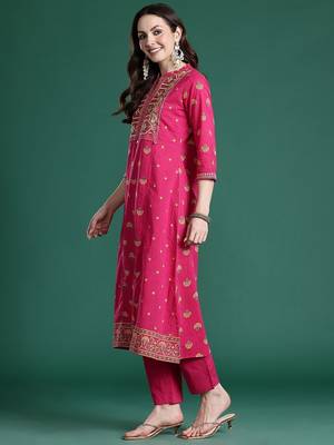 Ethnic Motifs Printed Panelled Thread Work Pure Cotton Kurta with Trousers 5