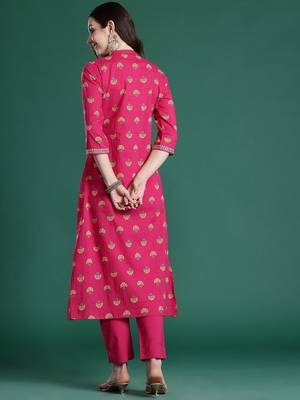 Ethnic Motifs Printed Panelled Thread Work Pure Cotton Kurta with Trousers 6
