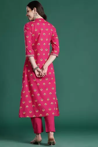 Ethnic Motifs Printed Panelled Thread Work Pure Cotton Kurta with Trousers