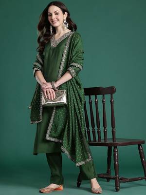 Floral Embroidered Sequinned Kurta with Trousers & With Dupatta 1