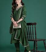 Floral Embroidered Sequinned Kurta with Trousers & With Dupatta