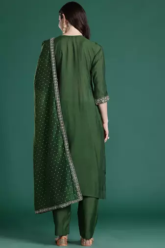Floral Embroidered Sequinned Kurta with Trousers & With Dupatta