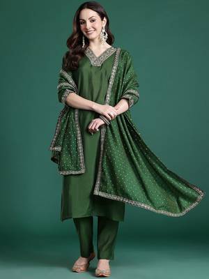 Floral Embroidered Sequinned Kurta with Trousers & With Dupatta 7