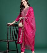 Ethnic Motifs Embroidered Sequinned Kurta with Trousers & With Dupatta