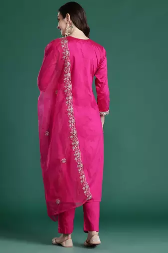 Ethnic Motifs Embroidered Sequinned Kurta with Trousers & With Dupatta