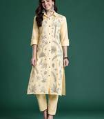 Ethnic Motifs Embroidered Thread Work Pure Cotton Kurta with Trousers