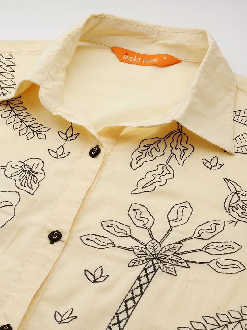 Ethnic Motifs Embroidered Thread Work Pure Cotton Kurta with Trousers