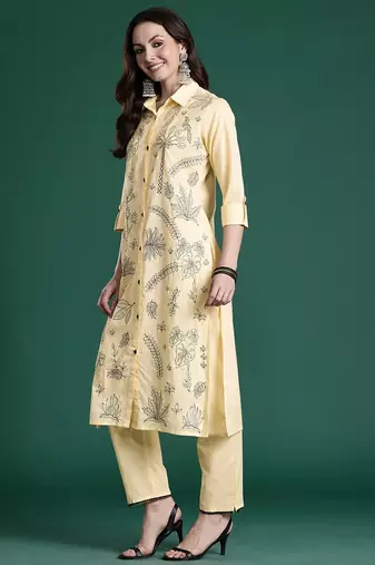 Ethnic Motifs Embroidered Thread Work Pure Cotton Kurta with Trousers