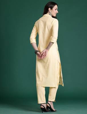 Ethnic Motifs Embroidered Thread Work Pure Cotton Kurta with Trousers 5