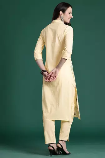 Ethnic Motifs Embroidered Thread Work Pure Cotton Kurta with Trousers