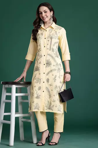 Ethnic Motifs Embroidered Thread Work Pure Cotton Kurta with Trousers