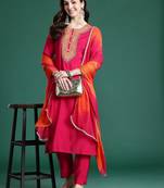 Ethnic Motifs Embroidered Zari Kurta with Trousers & With Dupatta