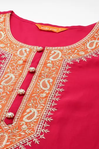 Ethnic Motifs Embroidered Zari Kurta with Trousers & With Dupatta