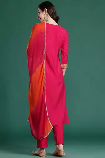 Ethnic Motifs Embroidered Zari Kurta with Trousers & With Dupatta