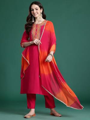 Ethnic Motifs Embroidered Zari Kurta with Trousers & With Dupatta 7