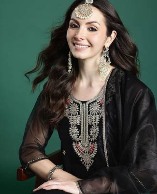 Ethnic Motifs Embroidered Kurta with Trousers & Dupatta 1