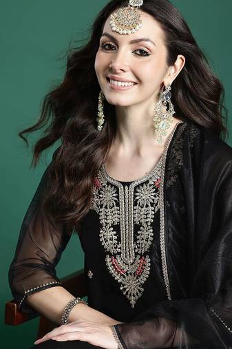 Ethnic Motifs Embroidered Kurta with Trousers & Dupatta