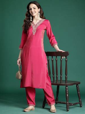 Ethnic Motifs Embroidered Regular Kurta with Trousers 1