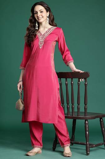 Ethnic Motifs Embroidered Regular Kurta with Trousers
