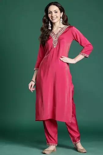 Ethnic Motifs Embroidered Regular Kurta with Trousers
