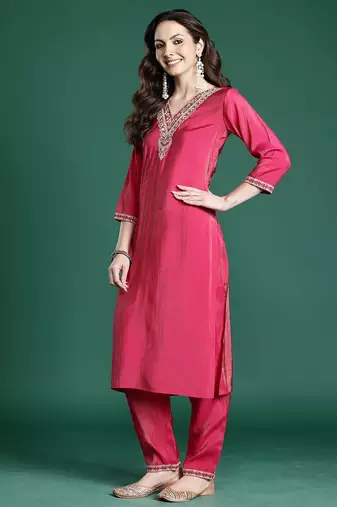 Ethnic Motifs Embroidered Regular Kurta with Trousers