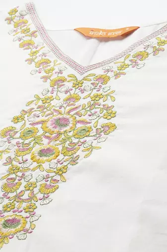 Floral Embroidered Pure Cotton Kurta with Trousers & Dupatta