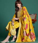 Ethnic Motifs Yoke Design Thread Work Kurta With Trousers & Dupatta