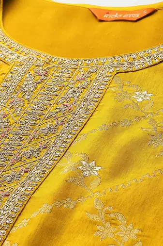 Ethnic Motifs Yoke Design Thread Work Kurta With Trousers & Dupatta