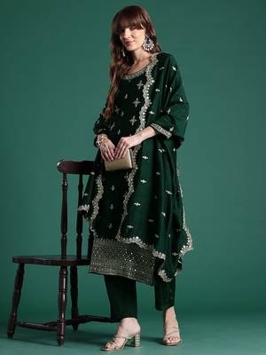 Ethnic Motifs Embroidered Kurta with Trousers & Dupatta 1