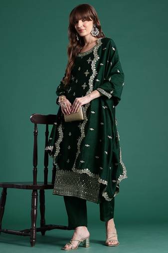 Ethnic Motifs Embroidered Kurta with Trousers & Dupatta