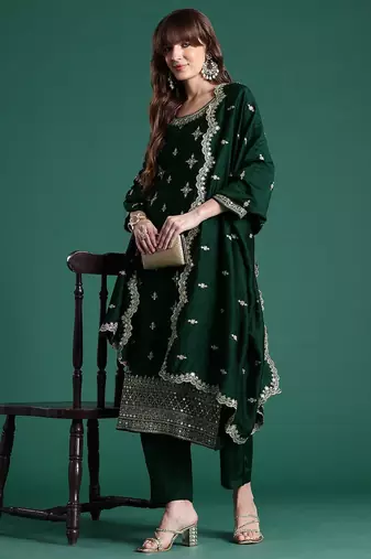 Ethnic Motifs Embroidered Kurta with Trousers & Dupatta