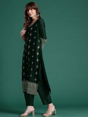 Ethnic Motifs Embroidered Kurta with Trousers & Dupatta 5
