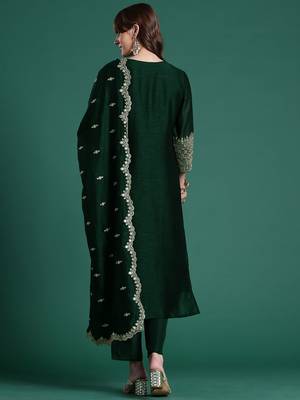 Ethnic Motifs Embroidered Kurta with Trousers & Dupatta 6