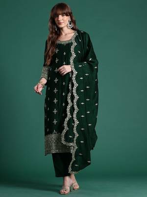 Ethnic Motifs Embroidered Kurta with Trousers & Dupatta 7