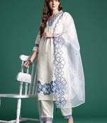 Floral Embroidered Kurta with Trousers & Dupatta