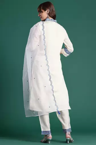 Floral Embroidered Kurta with Trousers & Dupatta