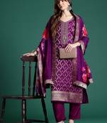 Embroidered Regular Kurta With Trousers & Dupatta